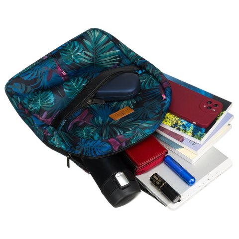 Wielokolorowy plecak damski z poliestru w piękny wzór liści - Rovicky