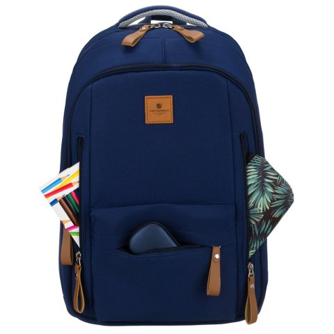 Młodzieżowy plecak szkolny z poliestru w granatowym kolorze z miejscem na laptopa - Peterson