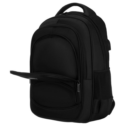 Plecak szkolny z poliestru w czarnym kolorze z portem USB - Peterson Plecak szkolny z poliestru w czarnym kolorze z portem USB - Peterson