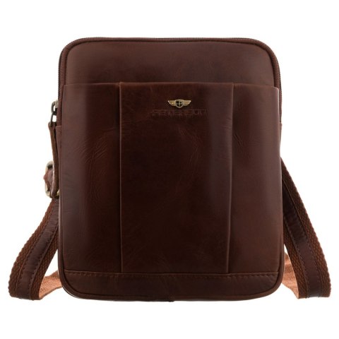 Dwukomorowa, brązowa listonoszka męska ze skóry naturalnej - Peterson