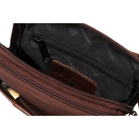 Dwukomorowa, brązowa listonoszka męska ze skóry naturalnej - Peterson