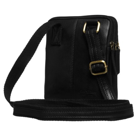 Dwukomorowa, czarna listonoszka męska ze skóry naturalnej zawieszona na regulowanym pasku - Peterson