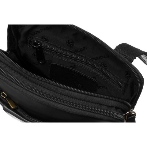 Dwukomorowa, czarna listonoszka męska ze skóry naturalnej zawieszona na regulowanym pasku - Peterson