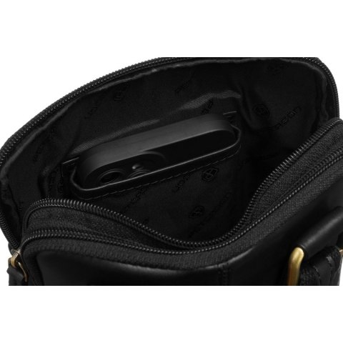 Dwukomorowa, czarna listonoszka męska ze skóry naturalnej zawieszona na regulowanym pasku - Peterson