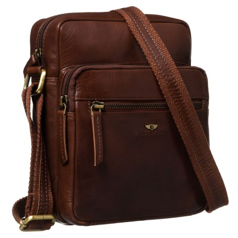 Miejska torba męska ze skóry naturalnej w brązowym kolorze, zawieszona na regulowanym pasku - Peterson