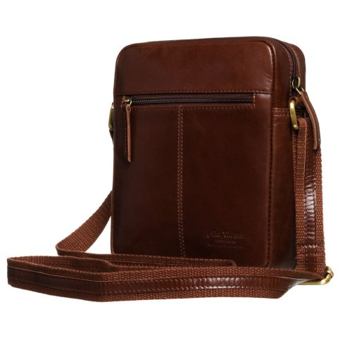 Miejska torba męska ze skóry naturalnej w brązowym kolorze, zawieszona na regulowanym pasku - Peterson