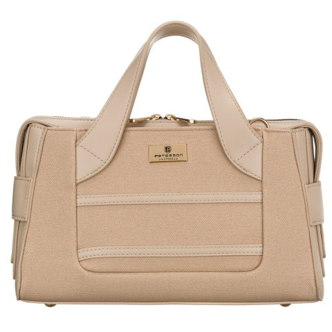 Elegancka, beżowa torebka damska wykonana z materiału syntetycznego, zamykana suwakiem - Peterson Elegancka, beżowa torebka damska wykonana z materiału syntetycznego, zamykana suwakiem - Peterson