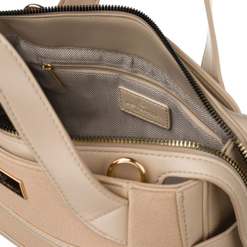 Elegancka, beżowa torebka damska wykonana z materiału syntetycznego, zamykana suwakiem - Peterson Elegancka, beżowa torebka damska wykonana z materiału syntetycznego, zamykana suwakiem - Peterson