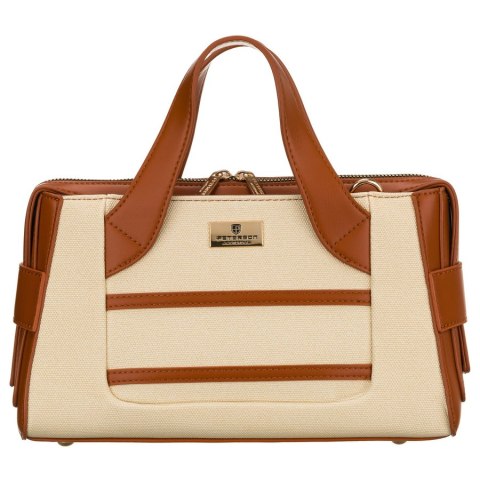Elegancka torebka damska w kolorach ecru i brązowym wykonana z materiału syntetycznego - Peterson Elegancka torebka damska w kolorach ecru i brązowym wykonana z materiału syntetycznego - Peterson