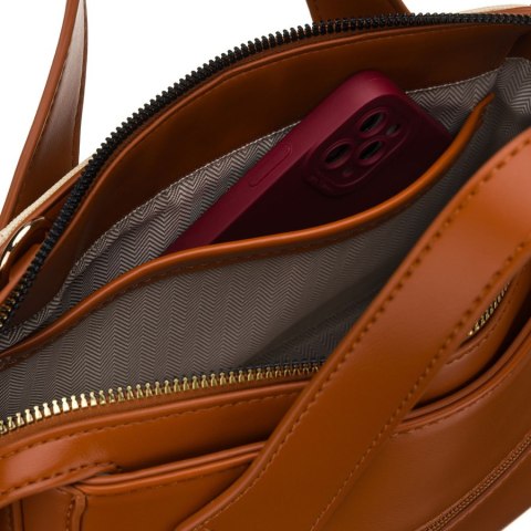 Elegancka torebka damska w kolorach ecru i brązowym wykonana z materiału syntetycznego - Peterson Elegancka torebka damska w kolorach ecru i brązowym wykonana z materiału syntetycznego - Peterson
