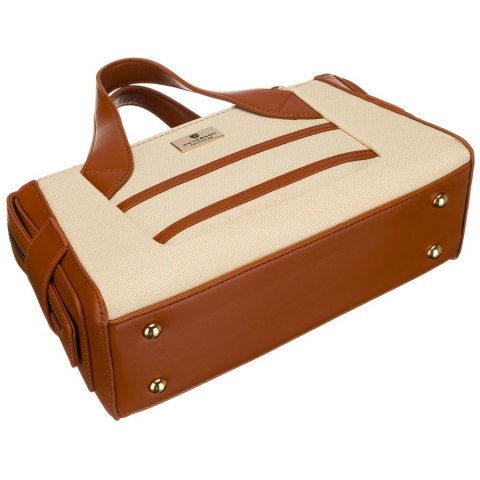 Elegancka torebka damska w kolorach ecru i brązowym wykonana z materiału syntetycznego - Peterson Elegancka torebka damska w kolorach ecru i brązowym wykonana z materiału syntetycznego - Peterson