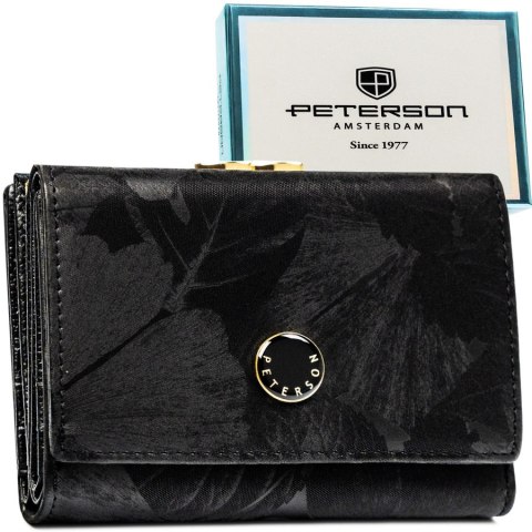 Elegancki portfel damski ze skóry naturalnej i ekologicznej w czarnym kolorze - Peterson Elegancki portfel damski ze skóry naturalnej i ekologicznej w czarnym kolorze - Peterson