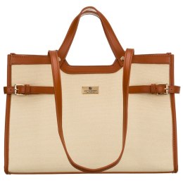 Klasyczna, duża torebka damska w kolorach brązowym i ecru - Peterson