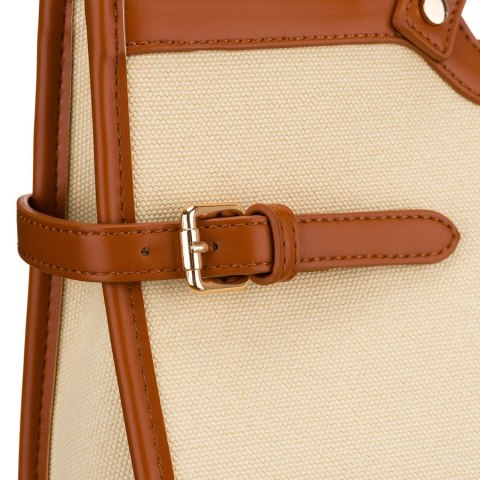 Klasyczna, duża torebka damska w kolorach brązowym i ecru - Peterson