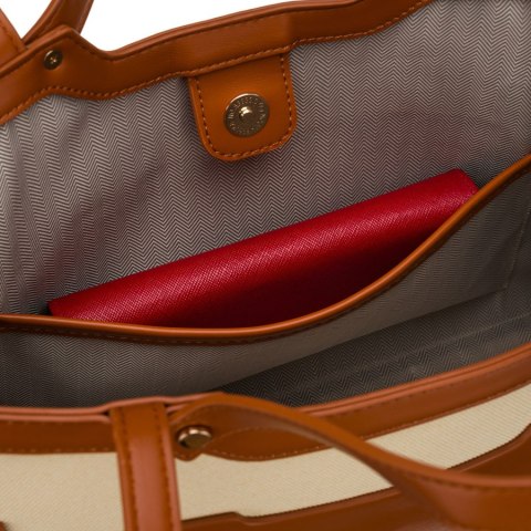 Klasyczna, duża torebka damska w kolorach brązowym i ecru - Peterson