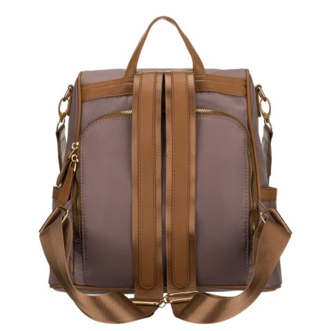 Miejski plecak damski z nylonu i skóry ekologicznej w beżowym kolorze - Peterson