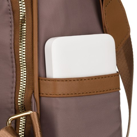 Miejski plecak damski z nylonu i skóry ekologicznej w beżowym kolorze - Peterson