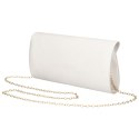 Biała kopertówka damska wykonana z tkaniny syntetycznej zawieszona na łańcuszku - Rovicky