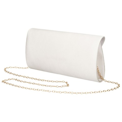 Biała kopertówka damska wykonana z tkaniny syntetycznej zawieszona na łańcuszku - Rovicky