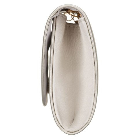 Biała kopertówka damska wykonana z tkaniny syntetycznej zawieszona na łańcuszku - Rovicky