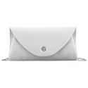 Elegancka kopertówka damska w srebrnym kolorze wykonana z tkaniny syntetycznej i zamykana klipsem magnetycznym - Rovicky