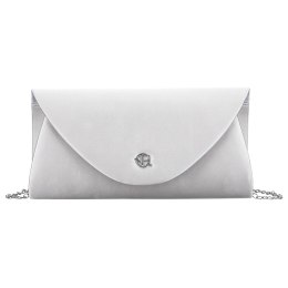 Elegancka kopertówka damska w srebrnym kolorze wykonana z tkaniny syntetycznej i zamykana klipsem magnetycznym - Rovicky