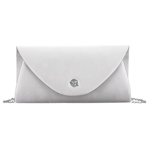 Elegancka kopertówka damska w srebrnym kolorze wykonana z tkaniny syntetycznej i zamykana klipsem magnetycznym - Rovicky