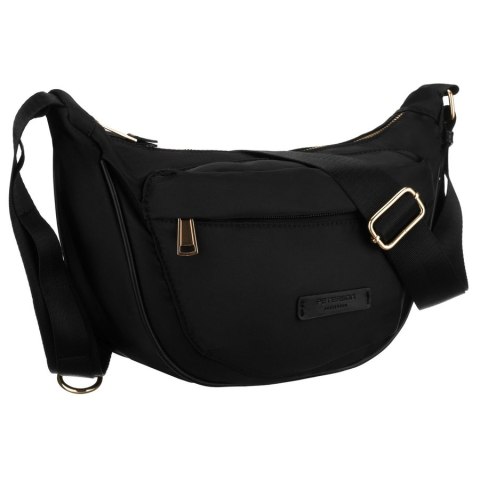 Czarna listonoszka damska wykonana z nylonu, zawieszona na regulowanym pasku - Peterson