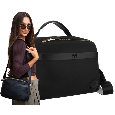 Czarna listonoszka damska z nylonu, jednokomorowa i zamykana suwakiem - Peterson