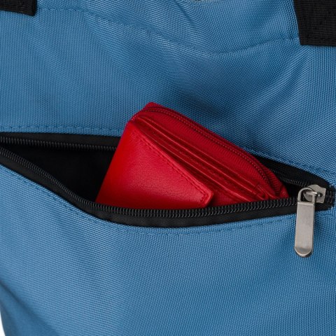 Błękitna shopperka damska z poliestru, zawieszona na uchwytach i doczepianym pasku - Peterson