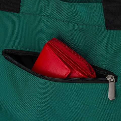 Duża, ciemnozielona shopperka damska z poliestru, zawieszona na uchwytach i doczepianym pasku - Peterson