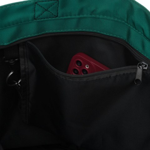 Duża, ciemnozielona shopperka damska z poliestru, zawieszona na uchwytach i doczepianym pasku - Peterson