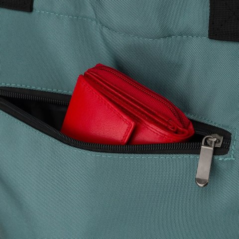 Jasnozielona shopperka damska z poliestru, zawieszona na uchwytach i doczepianym pasku - Peterson