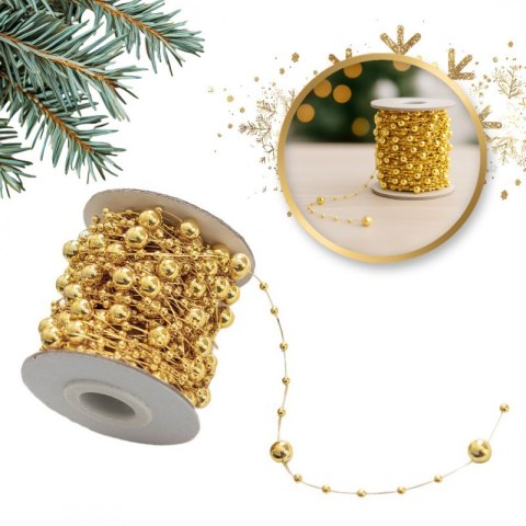 Łańcuch na choinkę 10m girlanda koraliki gold BOŻE NARODZENIE WOZ13