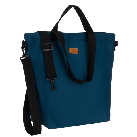 Turkusowa shopperka damska zawieszona na wygodnych uchwytach i doczepianym pasku, zamykana suwakiem - Peterson