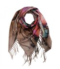Chusta szal szalik abstrakcyjna wielokolorowa elegancka z frędzlami (Beżowy)