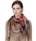 Chusta szal szalik abstrakcyjna wielokolorowa elegancka z frędzlami (Beżowy)