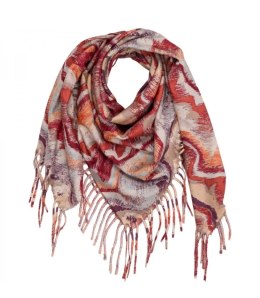 Chusta szal szalik z falistym delikatnym wzorem z frędzlami (Czerwony)