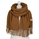 Duży, jasnobrązowy szal damski ozdobiony frędzlami - Peterson