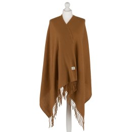 Duży, jasnobrązowy szal damski ozdobiony frędzlami - Peterson