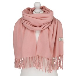 Duży szal damski w różowym kolorze, ozdobiony frędzlami - Peterson