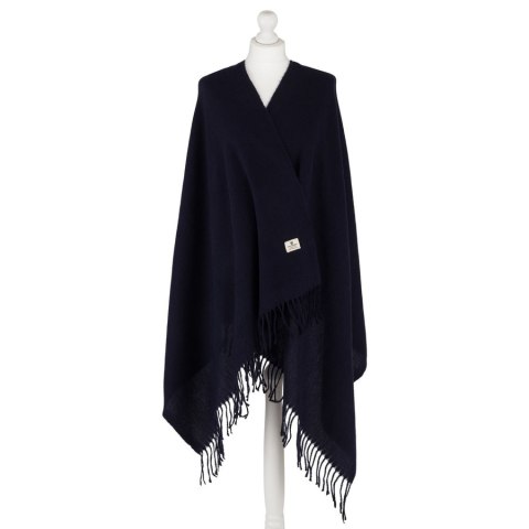 Granatowy, elegancki szalik damski z poliestru z frędzlami - Peterson
