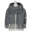 Szary, elegancki szalik damski z poliestru z frędzlami - Peterson