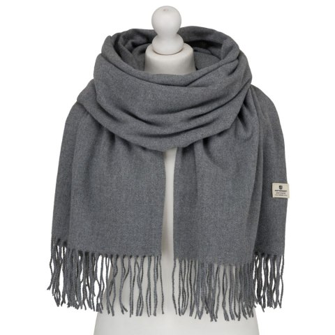 Szary, elegancki szalik damski z poliestru z frędzlami - Peterson