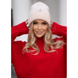 Beżowa zimowa czapka damska beanie w uniwersalnym rozmiarze z logo marki - Peterson