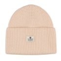 Beżowa zimowa czapka damska beanie w uniwersalnym rozmiarze z logo marki - Peterson