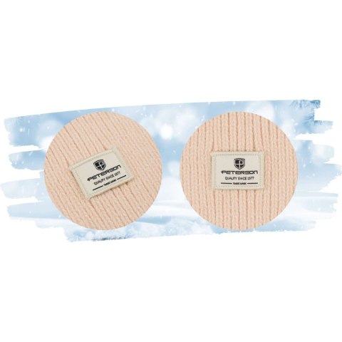 Beżowa zimowa czapka damska beanie w uniwersalnym rozmiarze z logo marki - Peterson