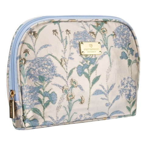 Błękitno-beżowa kosmetyczka podróżna z materiału syntetycznego zdobiona kwiatami - Peterson