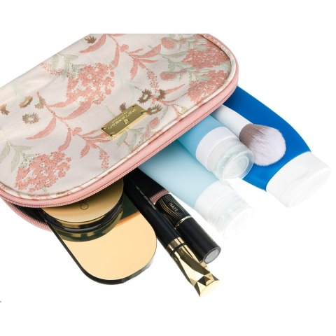 Kosmetyczka podróżna z materiału syntetycznego w różowo-beżowym kolorze zdobiona kwiatami - Peterson