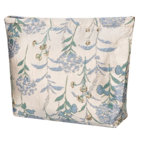 Kosmetyczka z materiału syntetycznego w błękitno-beżowym kolorze zdobiona kwiatami - Peterson